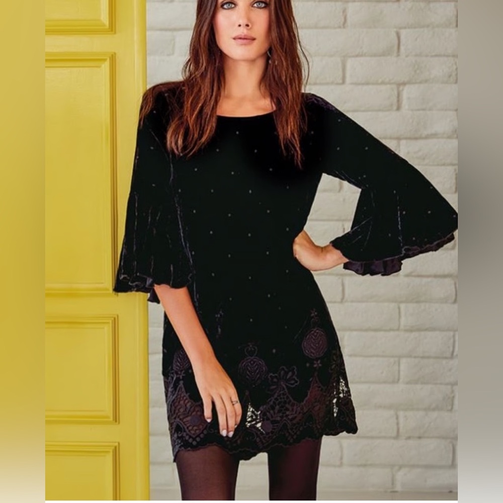 Johnny Was Roxanne Black Velvet Mini Dress — Size S, Like New - Picture 2 of 11